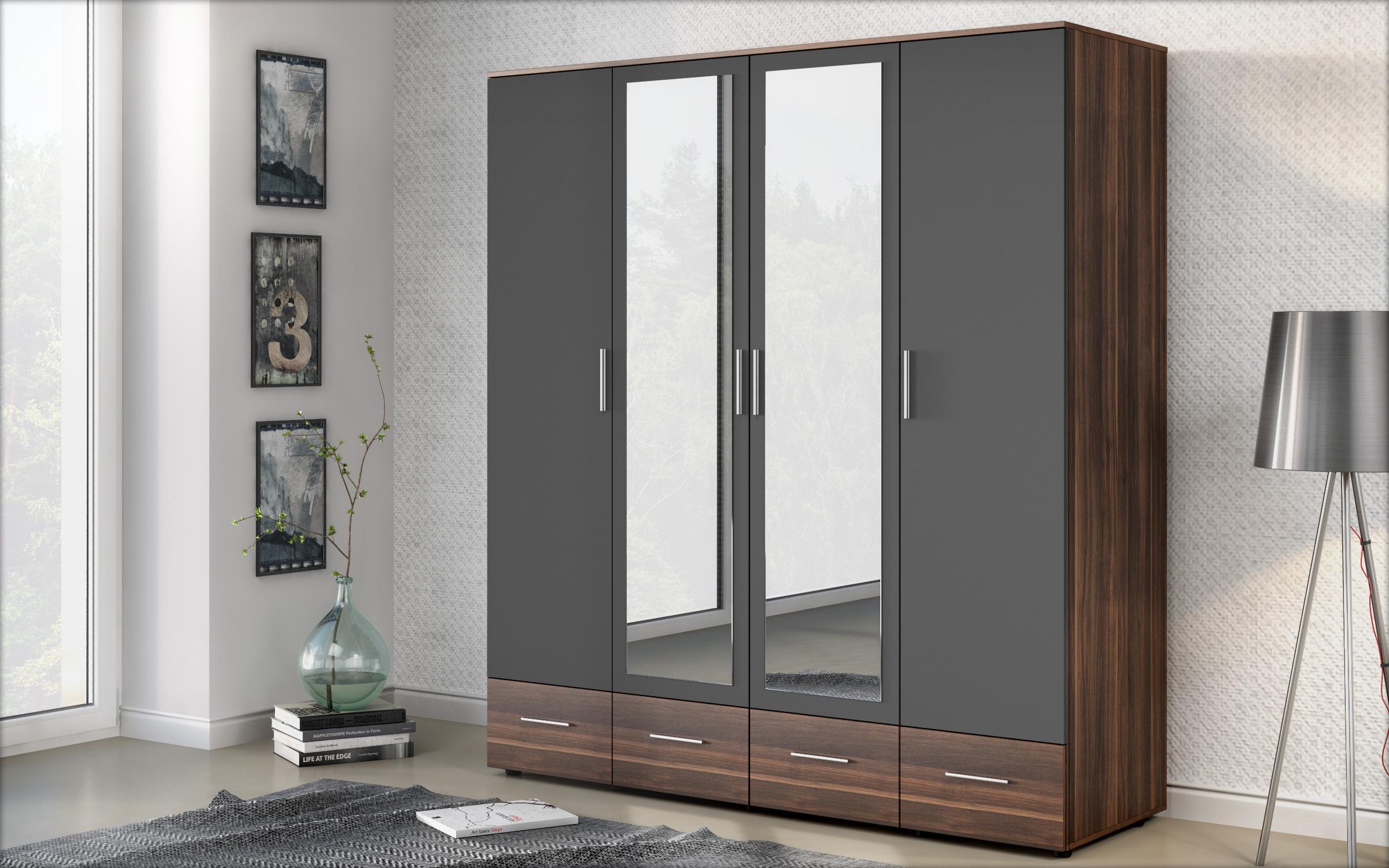 Dulap cu 4 usi si sertare Select, antracit mat + nuc  1